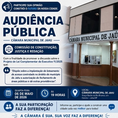 Câmara de Jahu realiza duas audiências públicas para debater temas de loteamento urbano e corrida de rua