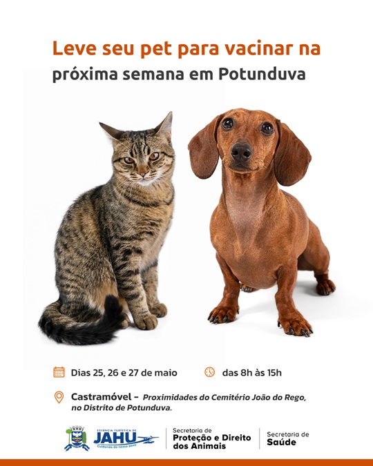 Potunduva recebe vacinação antirrábica gratuita nesta semana; ação reforça proteção aos pets e à saúde pública
