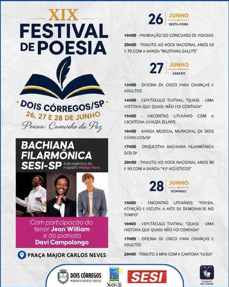 Festival de Poesia de Dois Córregos terá quatro dias de programação cultural gratuita e abertura especial no Memorial Mokoi-Yembú