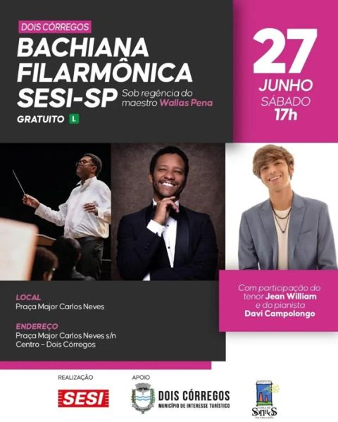 Bachiana Filarmônica SESI-SP apresenta concerto gratuito em Dois Córregos com participações de artistas de destaque internacional