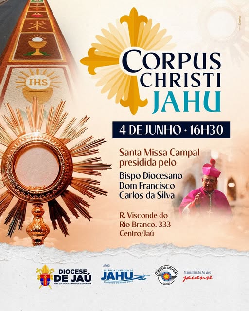 Corpus Christi reúne fé, tradição e arte nas ruas centrais de Jaú logo de madrugada no feriado: missa à tarde