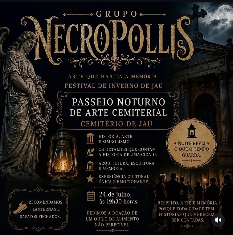 Sarau de Arte Cemiterial une história, música e poesia em passeio noturno no Cemitério de Jahu