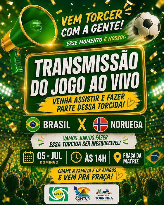 Torrinha aposta na paixão pelo futebol e terá telão na Praça da Matriz para Brasil x Noruega