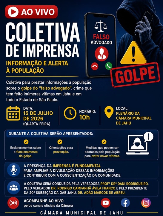 Câmara de Jahu promove entrevista para alertar população sobre golpe do falso advogado