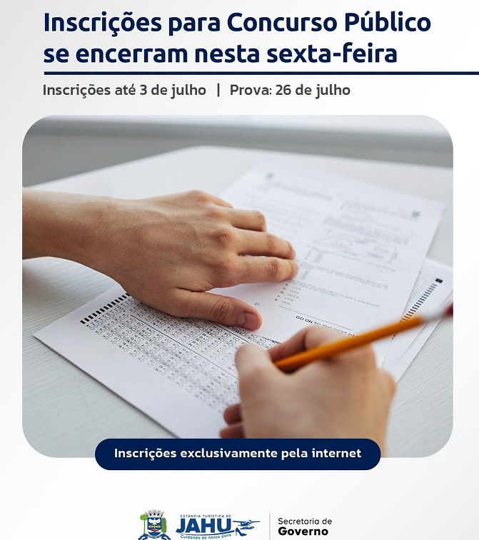 Último dia: inscrições para concurso da Prefeitura de Jahu terminam nesta sexta-feira